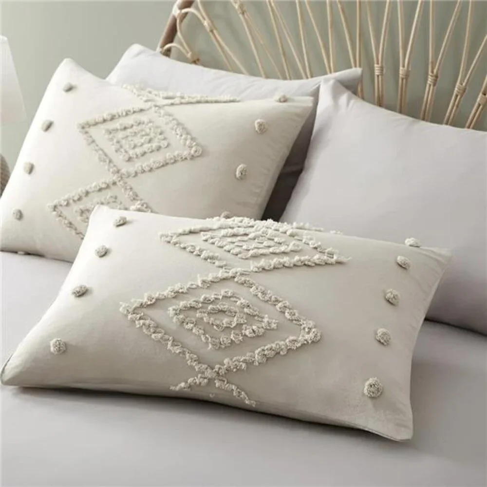 NEW Anthro Cream Boho King / Queen Size Tassel Bedspread Duvet Blanket Sham Set